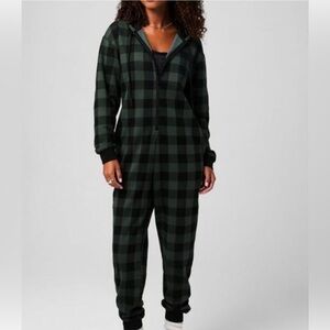 NWT Fabletics checkered Hooded onesie - Green and Black
